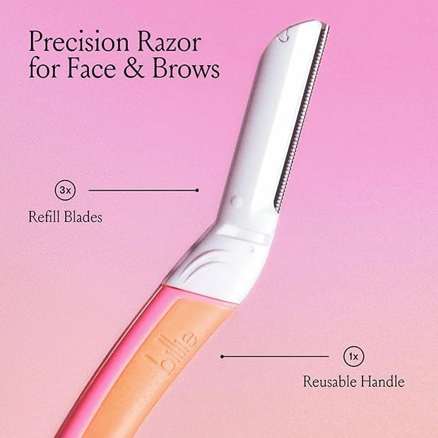 Billie - Dermaplane Starter Kit - Reusable Handle + 3 Refill Blades - Remove Facial Hair + Perfectly Shape Brows - Dermato...