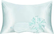 Vegan Silk Sleep Set, Silky Pillowcase with Large Scrunchie and Eye Mask for Hair and Skin, Self Care Essential Satin Nigh...