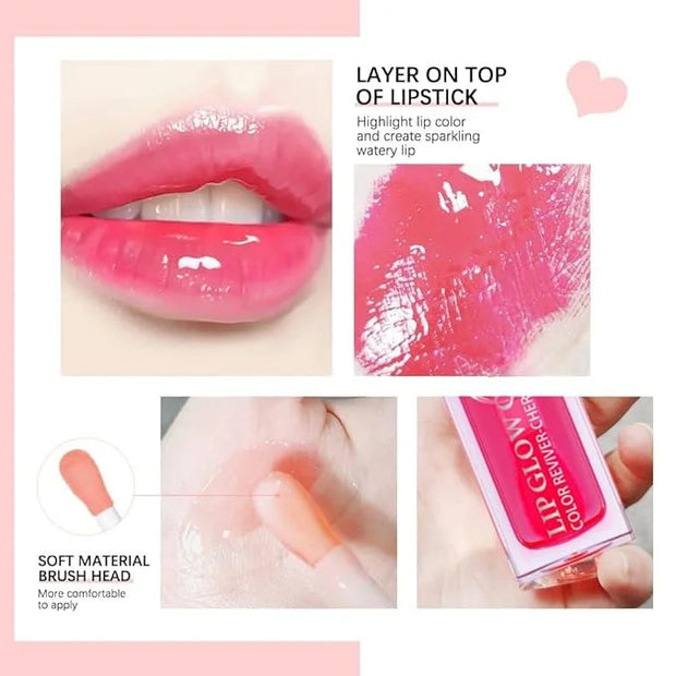 Hydrating Lip Glow Oil, Lip Oil Gloss Transparent Toot Tinted Nourishing Long Lasting Repairing Lightening Lip Lines (CHER...