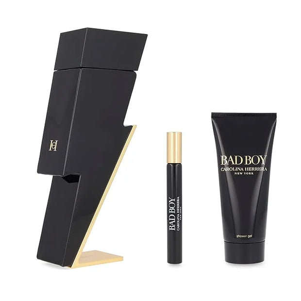 Carolina Herrera Bad Boy 3-Piece Set for Men, (3.4 Oz Eau De Toilette Spray + 3.4 Oz Shower Gel + 0.33 Oz Travel Spray) - ...