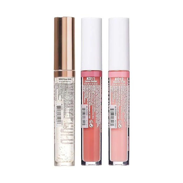 3 PACK Lip Oil Gloss, Hydrating Non-Sticky Lip Oil, 100% Natural Oil, Lightweight, Moisturizing, Nourishing (Rosegold & Co...