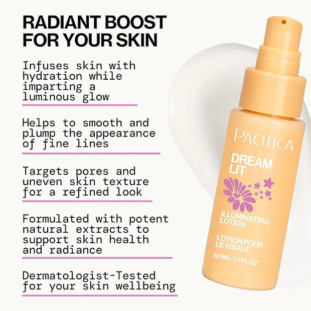 Pacifica Dreamlit Illuminating Facial Lotion – Vitamin C & Niacinamide Brightening Moisturizer for Radiant Glow - Natural ...