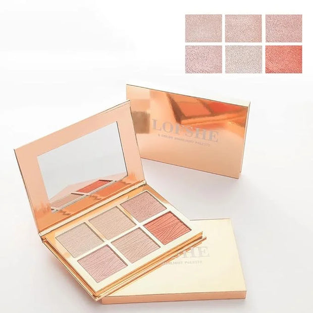 6 Colors Highlighter Makeup Face Palette, Shiny Glow
