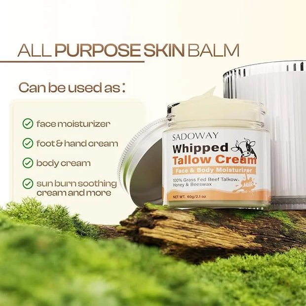SADOWAY Beef Tallow for Skin: Handmade Beef Tallow for Face - Organic Grass-Fed Whipped Beef Tallow and Honey Balm Tallow ...
