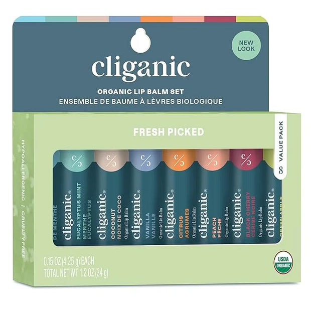 Cliganic Organic Lip Balm Set (Fresh Picked, 8 Flavors) - 100% Natural Moisturizer for Cracked & Dry Lips - Product Image