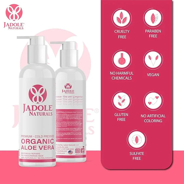 Organic Aloe vera Gel - 8.4 oz / 250ml | For Hair, Scalp, Face, Dry Skin, Sunburn, & Sensitive Skin -Reduces Redness, Help...