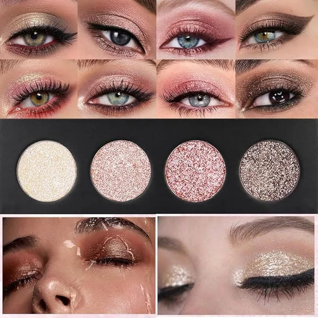 Shiny Highlight Eyeshadow Palette 4 Colors, Cosmetics Shimmer Palette, Cruelty-Free and Vegan Formula, Glitter Eyeshadow f...