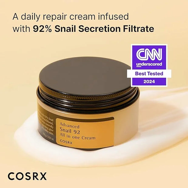 COSRX Best Seller Duo- Snail 92 Cream & Snail 96 Essence, Daily Face Gel Moisturizer and Hydrating Serum for Face with Sna...