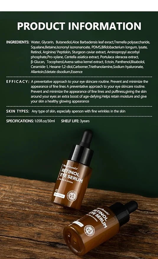 Retinol Eye Serum, Anti-Aging with Hyaluronic Acid Vitamin E Ceramide for Dark Circle, Fine Lines & Under Eye Bags Visibly...