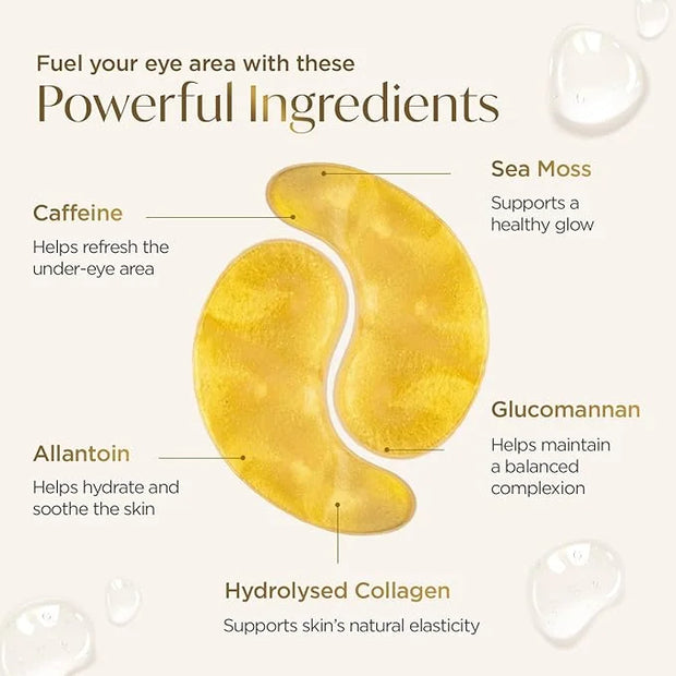 PLANTIFIQUE Gold Eye Patches for Puffy Eyes and Dark Circles 5 Pairs Under Eye Masks for Dark Circles and Puffiness Eye Ge...