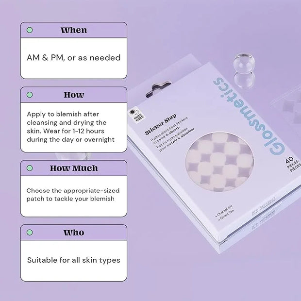 Glossmetics Sticker Slap Clear Blemish Patches. Invisible Fast Acting Zit and Blemish Patch. Cute Spot Stickers for Face, ...