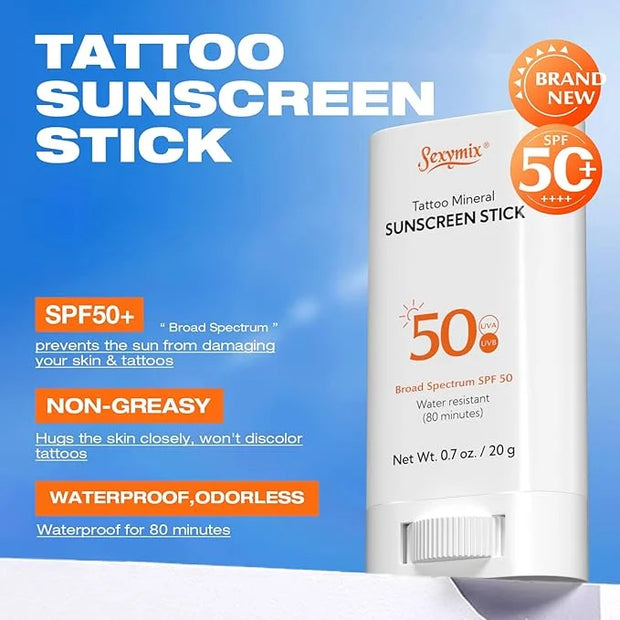 Sexymix Tattoo Sunscreen Stick, SPF 50 Waterproof Sunscreen Stick Broad Spectrum UVA/UVB Protection 0.7 oz with Zinc Oxide...
