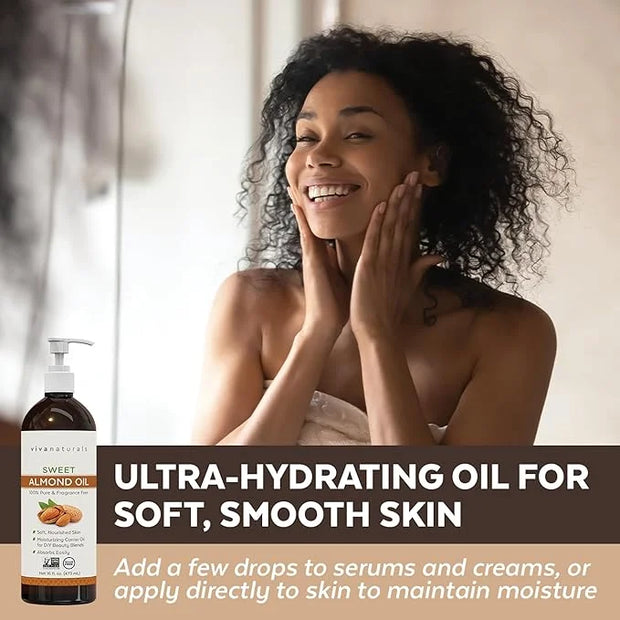 Sweet Almond Oil for Skin - Body Oil, Hair Moisturizer and Relaxing Massage and Oil, Carrier Oil for Essential Oils Mixing...