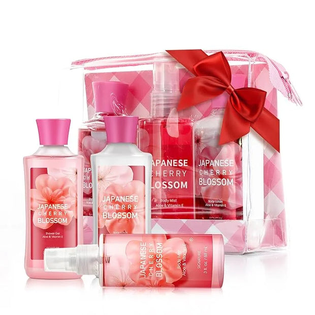 Bath Gift for Women and Girls, Japanese Cherry Blossom Spa Set With Natural Extracts, 3PCS Set - Shower Gel, Lotion, Mist,...