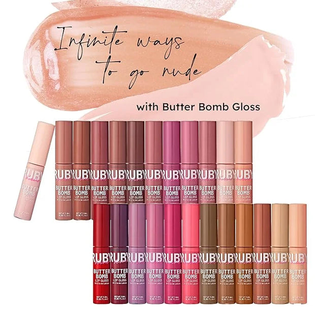 Ruby Kisses Lip Gloss Butter Bomb Gloss Non-Sticky Lip Gloss Vitamin E Natural Nude Lip Makeup- 7.8mL (0.26 US fl.oz) (Bli...