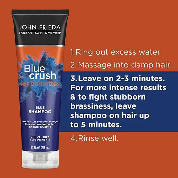 John Frieda Blue Crush Shampoo and Conditioner Set for Brunettes, Nourishes Color-Treated and Natural Hair, Blue Pigments ...