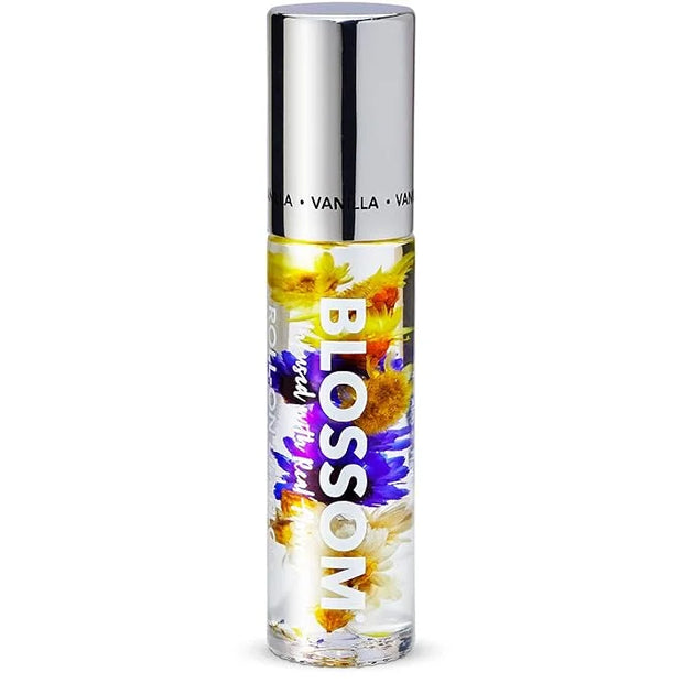 Blossom Roll on Lip Gloss, Scented Clear High Shine Moisturizing Lip Oil, Non Sticky, Infused with Real Flowers, Made in U...