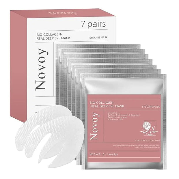 Novoy 7 Pairs Bio-Collagen Real Deep Eye Patches - 6-in-1 Retinol Overnight Eye Patches for Dark Circles, Puffiness & Wrin...