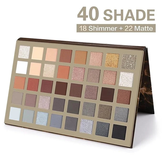 UCANBE Nude Eyeshadow Palette + 15 PCS Makeup Brushes Set, 40 Color Matte Shimmer Glitter Eye Shadow, Neutral Black Dark G...