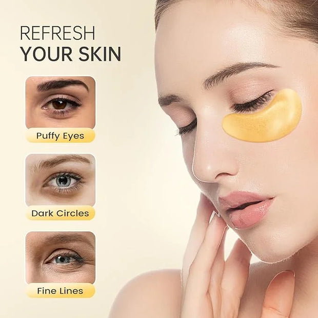 20 Pairs 24K Gold Under Eye Patches Face Masks Dark Circles Puffy Eye Bags Collagen Skincare Spa Trip Gift Eye Mask - Prod...