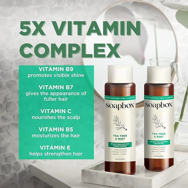 Soapbox Tea Tree Shampoo and Conditioner Set, Scalp Balancing with Tea Tree Oil, Jojoba Oil, Aloe and Shea Butter to Clean...