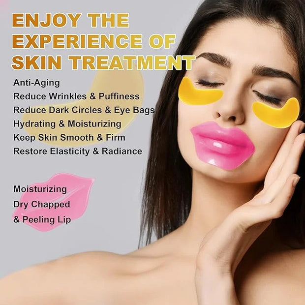CCbeauty 24 Packs Lip Masks & Eye Mask Bulk,24K Gold Under Eye Patches for Puffy Eyes,Dark Circles,Collagen Eye gel Pads f...