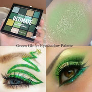 St Patricks Day16 Colors Green Glitter Matte Eyeshadow Makeup Palette,Forest Green Yellow Colorful Eye Shadow Plattet High...