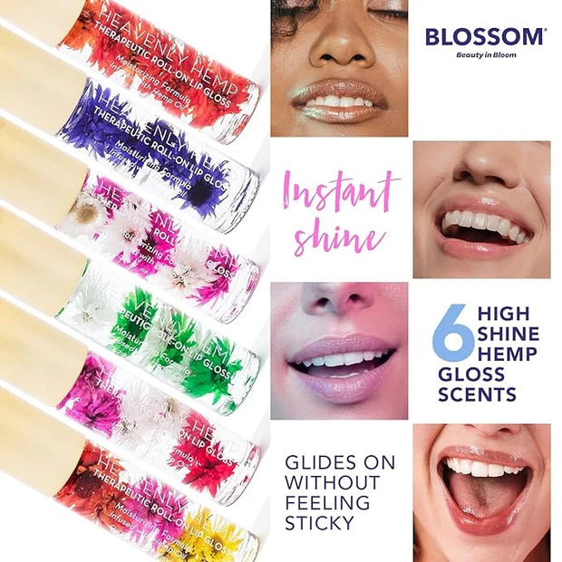 Blossom Roll on Lip Gloss, Scented Clear High Shine Moisturizing Lip Oil, Non Sticky, Infused with Real Flowers, Made in U...