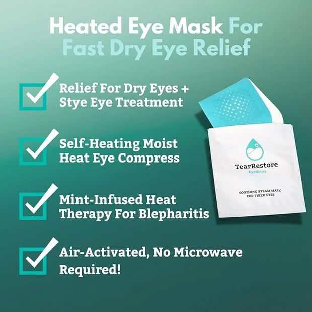 TearRestore Stye Eye Treatment | EyeRelax Heated Eye Mask, Mint-Infused Steam Warm Compress for Dry Eyes, Self-Heating Moi...