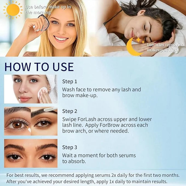 Lash & Brow Growth Serum Kit - Visible Growth in 4 Weeks, 3-Month Supply, Natural Plant Extracts for Longer Eyelashes & Fu...