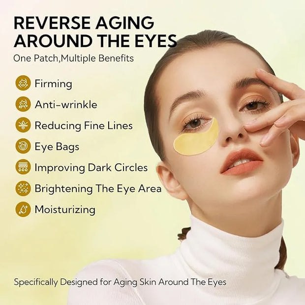 LANBENA 24K Gold Under Eye Patches(30 Pairs) -Cooling Eye Masks for Fine Lines Reduce, with Caffeine Niacinamide Tetrapept...