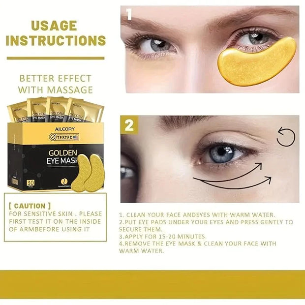 Under Eye Patches (30 Pairs) – 24K Gold Collagen Eye Masks for Puffy Eyes, Dark Circles, Bags, and Wrinkles – Soothes, Smo...