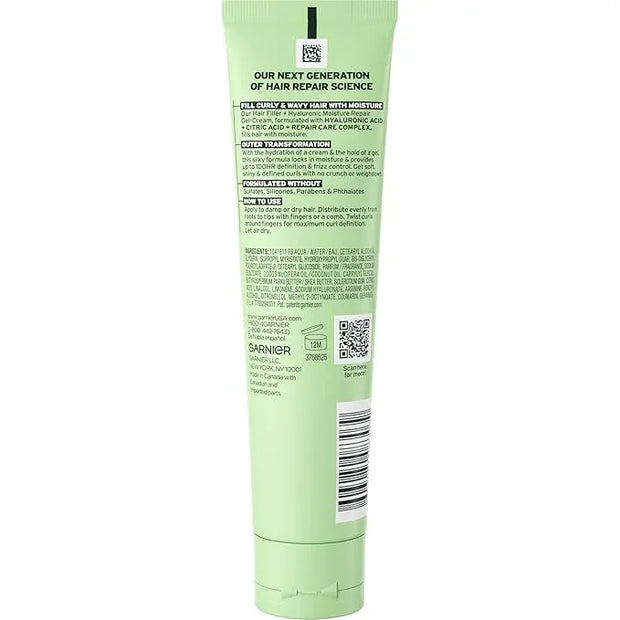 Garnier Fructis Hair Filler Moisture Repair Gel-Cream, Hair Gel for Curls and Waves with Hyaluronic Acid, 5.1 Fl Oz, 1 Cou...