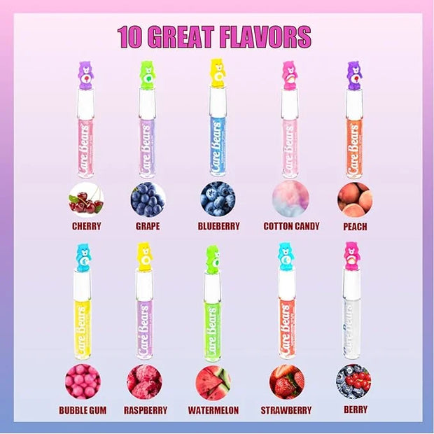 Care Bears 10 Piece Plant Based Lip Gloss, Girls Party Favors, First Makeup Set for Girl, Perfect for Parties, Sleepovers,...