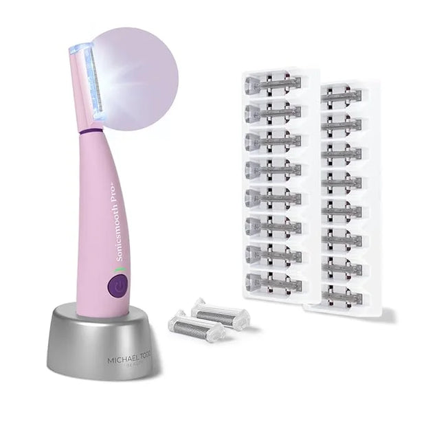 Michael Todd Beauty Sonicsmooth Pro+ Dermaplane Razor for Women Face + Eyebrow trimmer Dermaplaning System w/LED Light Pea...