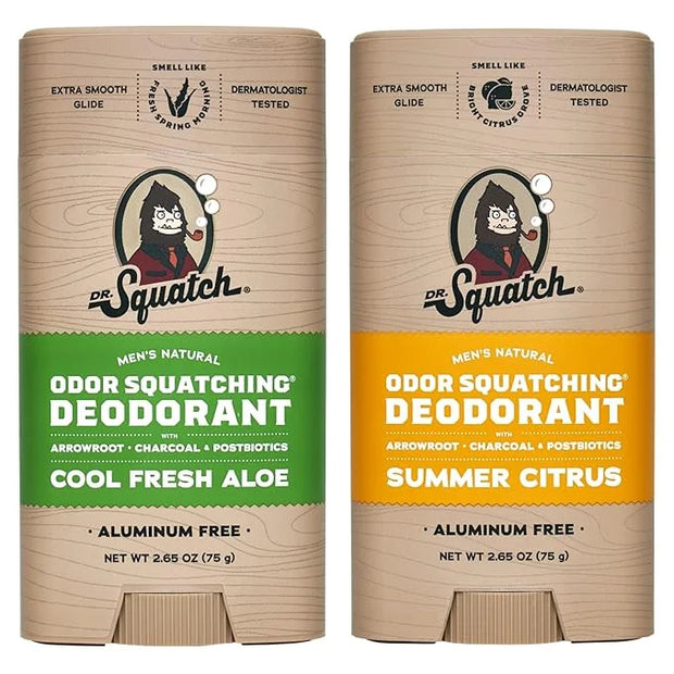 Dr. Squatch Natural Deodorant for Men - Odor-Squatching Aluminum Free - Summer Citrus & Cool Fresh Aloe (2.65 oz, 2-Pack) ...