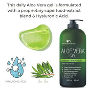 Aloe vera Gel - from 100% Pure Organic Aloe - Natural Raw Moisturizer for Face, Body, Hair. Perfect for Sunburn, Acne, Raz...