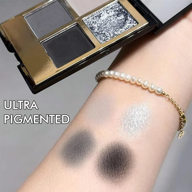 4 Colors Eyeshadow Makeup Palette,Black Gray Highly Pigmented Natural Neutral Nude Smoke Eye Shadow Palette with Mirror,Lo...