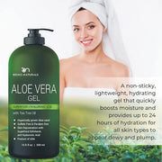 Aloe vera Gel - from 100% Pure Organic Aloe - Natural Raw Moisturizer for Face, Body, Hair. Perfect for Sunburn, Acne, Raz...