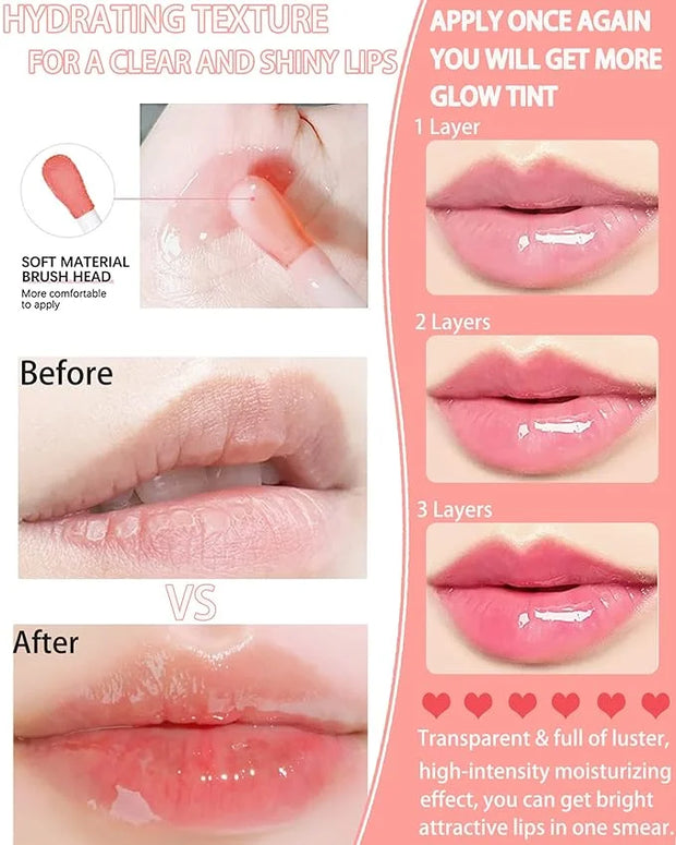 Plumping Lip Glow Oil - Hydrating Tinted Gloss, Reviver Oil, Long Lasting Moisturizing Clear Plumper Tint for Care and Dry...