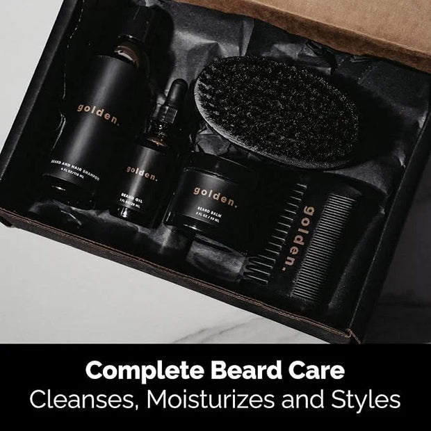 Golden Grooming Co. Ultimate Beard Care Kit for Men | Includes Beard & Hair Shampoo, Beard Balm, Beard Oil, Comb & Brush |...