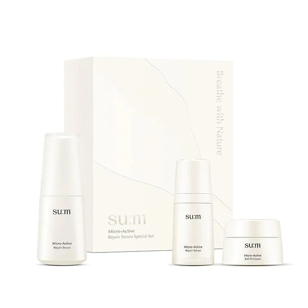 SU:M Micro-Active Repair Serum Set (3-piece set) - Hydrating and Calming Korean Skincare Serum for Sensitive and Acne-Pron...