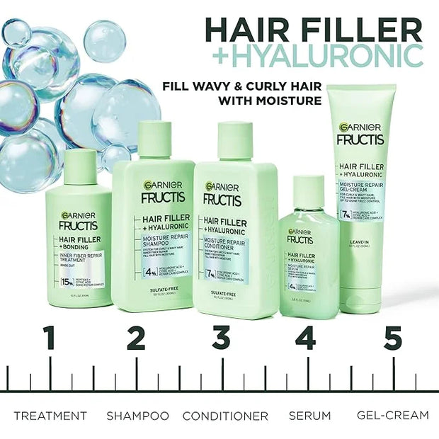 Garnier Fructis Hair Filler Moisture Repair Serum Treatment, Moisturizing Hair Serum for Curls and Waves with Hyaluronic A...
