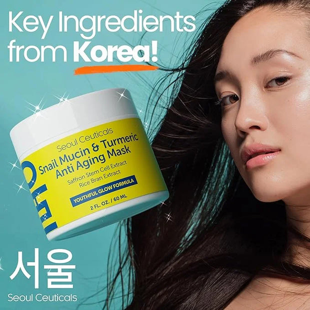 Korean Skin Care Set - Snail Mucin Glow Kit Contains Snail Hyaluronic Acid Serum + Snail Turmeric Mask + Snail Eye Cream +...