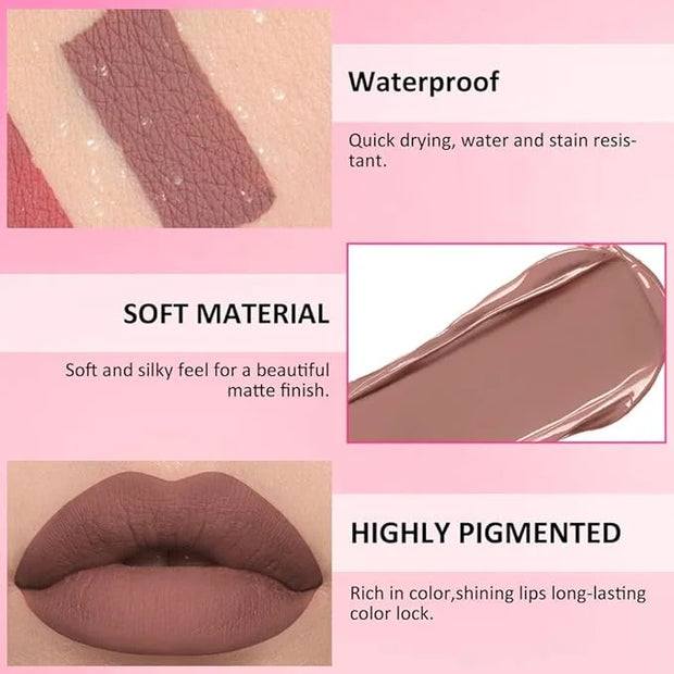 Matte Liquid Lipstick,Light Brown Liquid Lip Stains, Long Lasting Waterproof Lip Gloss Makeup, Velvet Non-Stick Cup Lips S...