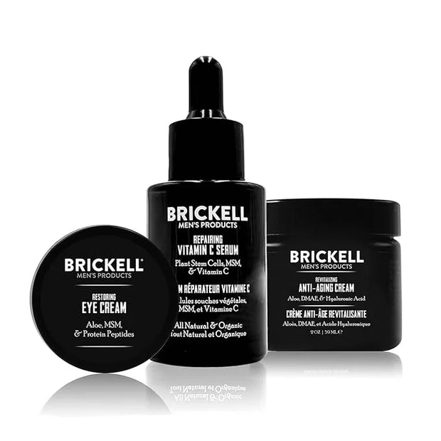 Brickell Men's Advanced Anti-Aging Routine, Night Face Cream, Vitamin C Facial Serum and Eye Cream, Natural and Organic, U...