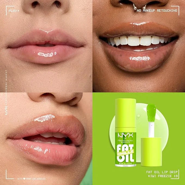 NYX PROFESSIONAL MAKEUP Fat Oil Chillz, Moisturizing, Shiny and Vegan Tinted Lip Gloss - Kiwi Freeze (Sheer Green) - Produ...