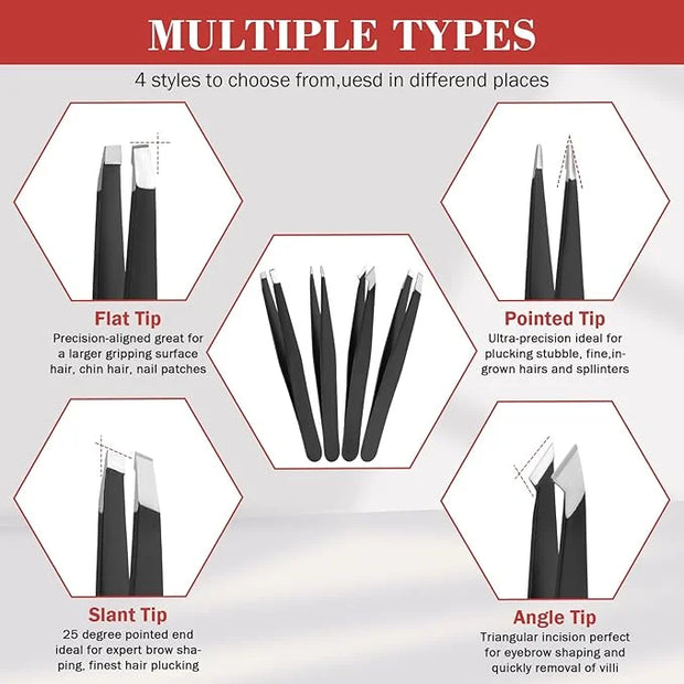 Tweezers Set, Hyxhappy 9 pcs Professional Stainless Steel Tweezers Kit for Facial Hair, Precision Plucker Eyebrow Tweezer ...