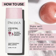 Pacifica Crystal Lit Glowy Glisten Drops – Face Makeup - Shimmery Multi-Use Liquid Blush/Highlighter for Radiant, Dewy Che...