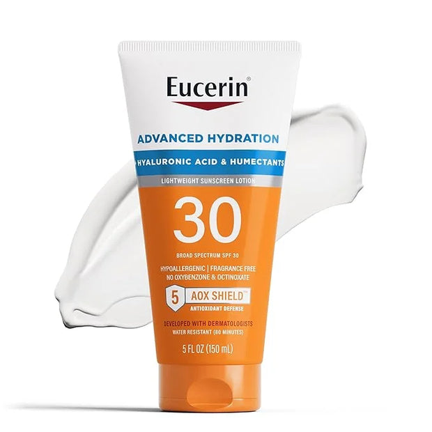 Eucerin Sun Advanced Hydration SPF 30 Sunscreen Lotion, Lightweight Sunscreen with Hyaluronic Acid, Hypoallergenic, Fragra...